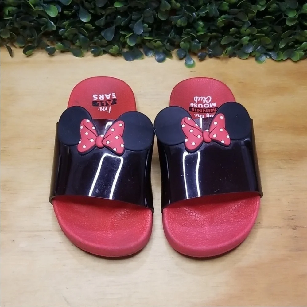 Disney Minnie Mouse Girl's Summer Black & Red Bow with Polka Dots Sandals Size 9